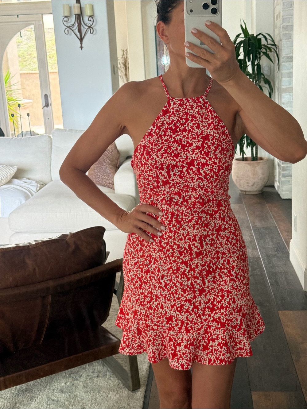 Zara Red Floral Halter Mini Dress - Picture 1 of 6